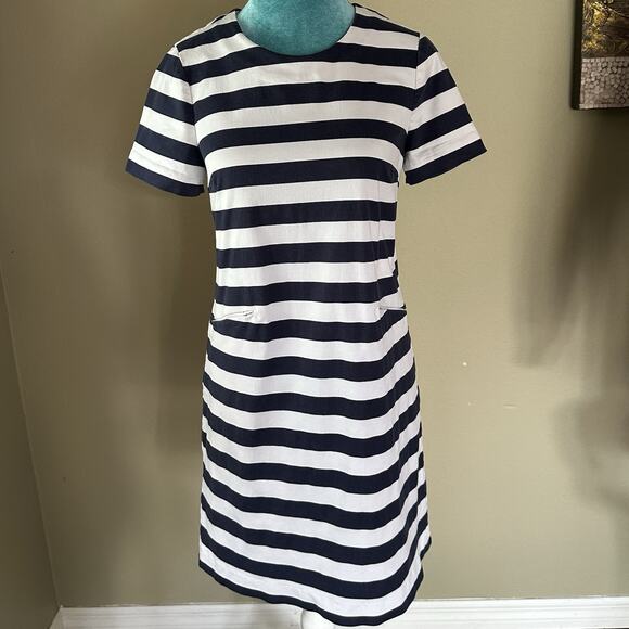 Draper James Dress Women 6 A-line Shift With Stretch, Navy White Stripe Perfect! - Picture 4 of 16